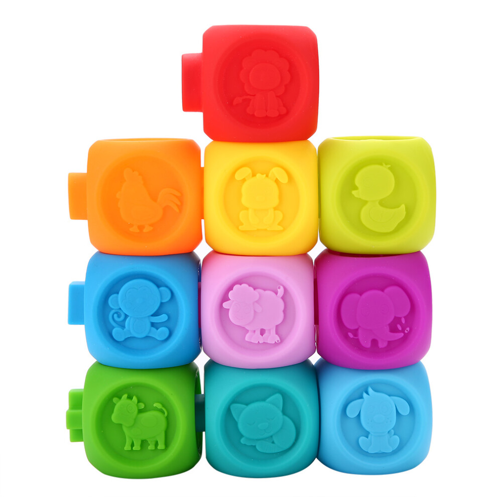 10Pcs Educational Infant Puzzle Bath Toy Set Soft Plastic Teether