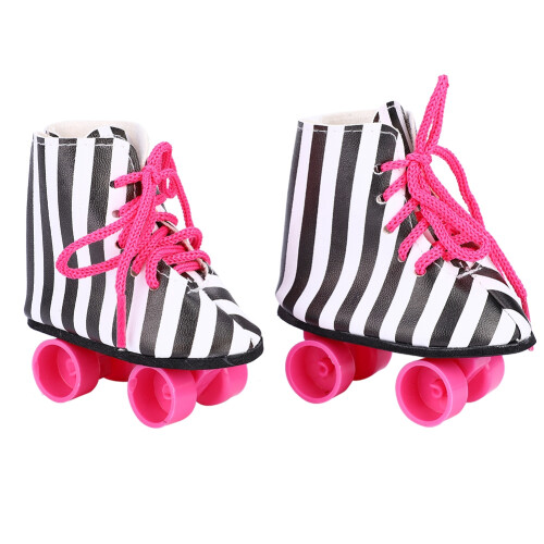 18 inch Doll Roller Skates Black White Stripe 2