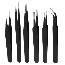 Steel Tweezers Set Black Flat Curved Mouth for Watch Phone Repair