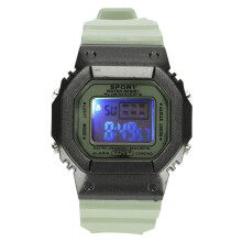 (Green) Digital Sports Watch Waterproof Light Black Silver