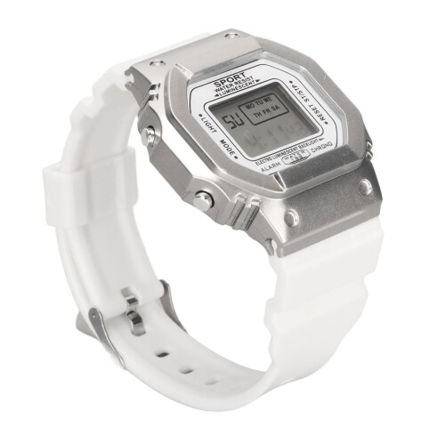 (White Silver) Digital Sports Watch Waterproof Light Black Silver 1
