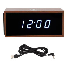 Digital Alarm Clock Wireless Charger LED Display Brown Keys