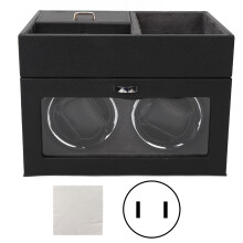 (US Plug Grey) 2 Watch Winder Double Headed Vertical Light Adjustable Height Silent