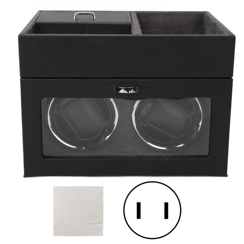 (US Plug Grey) 2 Watch Winder Double Headed Vertical Light Adjustable Height Silent