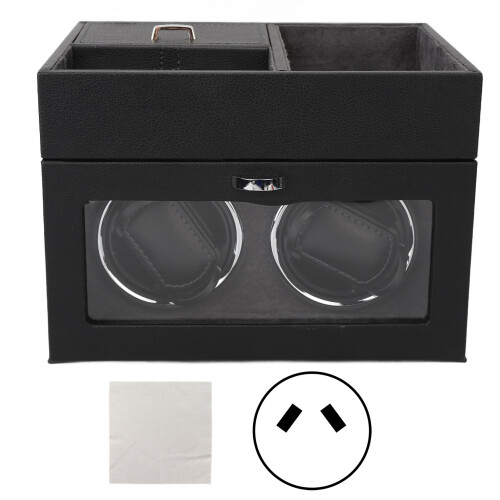 (AU Plug Grey) 2 Watch Winder Double Headed Vertical Light Adjustable Height Silent