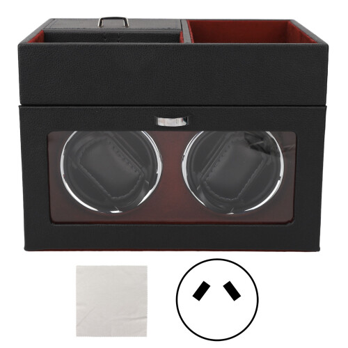 (AU Plug Wine Red) 2 Watch Winder Double Headed Vertical Light Adjustable Height Silent
