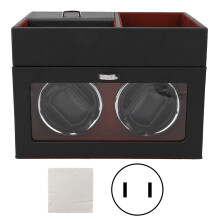 (US Plug Wine Red) 2 Watch Winder Double Headed Vertical Light Adjustable Height Silent