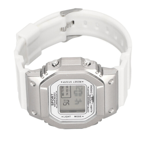 (White Silver) Digital Sports Watch Waterproof Light Black Silver 2