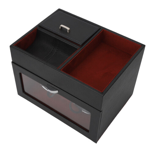 (US Plug Wine Red) 2 Watch Winder Double Headed Vertical Light Adjustable Height Silent 2