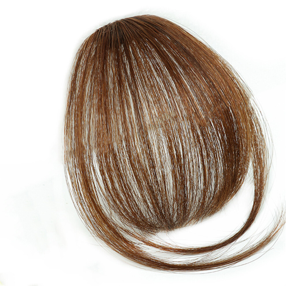 Unisex Brown (Light With Temples) Bangs Hair Clip Synthetic Thin Wispy Front Fringe Light