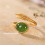 (Feather Adjustable Ring) Feather Ring Gold Plated Green Stone Adjustable Spiral Knuckle Ring 4