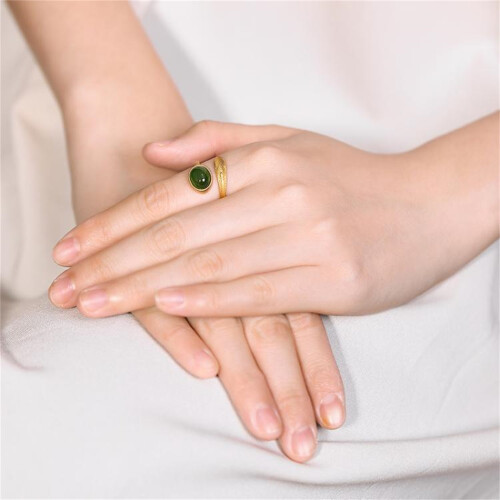 (Feather Adjustable Ring) Feather Ring Gold Plated Green Stone Adjustable Spiral Knuckle Ring 1