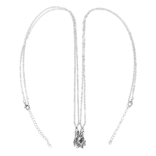 (Silver) 2pcs Exquisite Magnetic Shake Hand Necklace Gold Silver