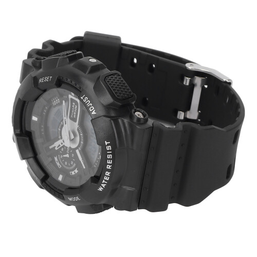 (Black) Students Waterproof EL Light Dual Time Digital Watch Pink 1