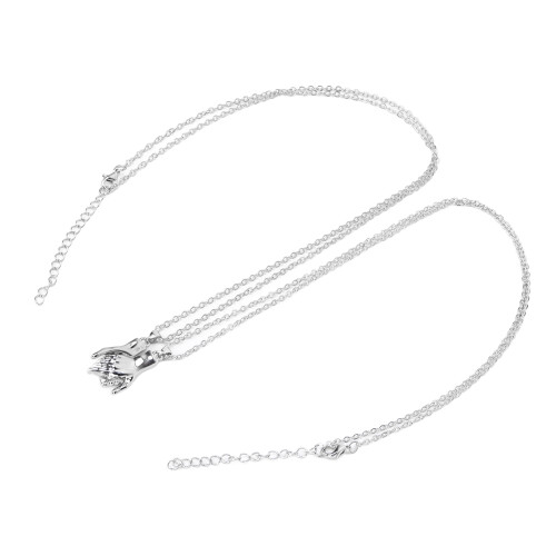 (Silver) 2pcs Exquisite Magnetic Shake Hand Necklace Gold Silver 1