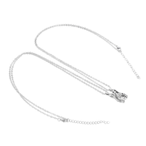 (Silver) 2pcs Exquisite Magnetic Shake Hand Necklace Gold Silver 2
