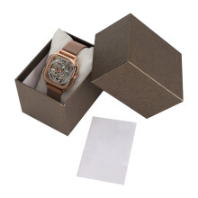 (Rose Gold) FORSINING Stainless Steel Strap Waterproof Hollow Men Watch Blue