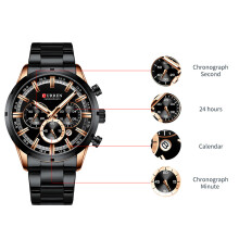 CURREN 8355 Men Watch Quartz 3ATM Dial Chronograph 3 Sub-Dials Strap
