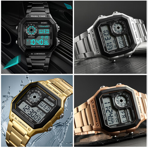 Men Digital Watch Stopwatch Countdown Alarm Luminous Watch