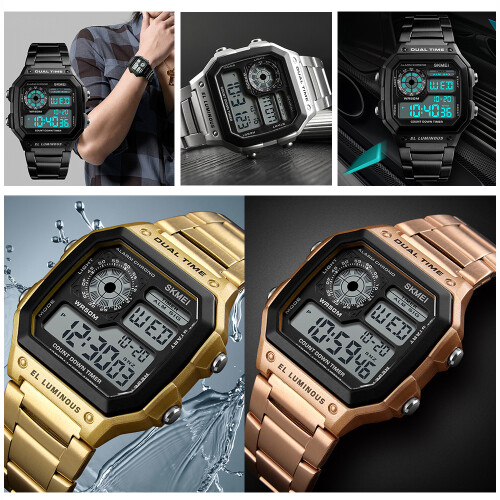 Men Digital Watch Stopwatch Countdown Alarm Luminous Watch 1