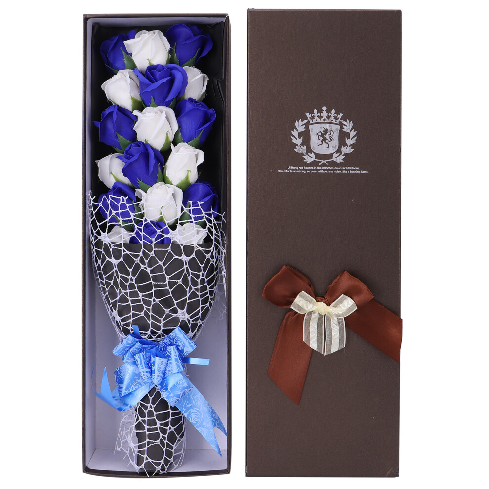 (Blue and White + Box) Artificial Rose Bouquet Wedding Valentine Gift Blue White Box-image-OPC-PMMVDFH-NEW