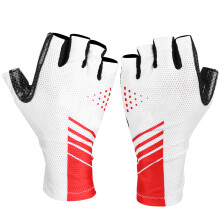 (Black Red M) BOODUN Half Finger Cycling Gloves Non-Slip Breathable Black Red M