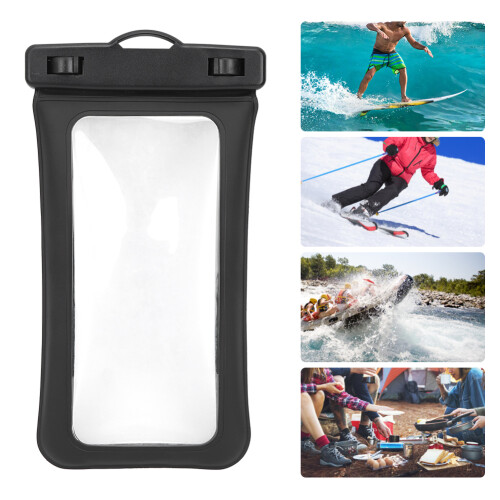 (Black) PVC Waterproof Floatable Phone Case Strap for Swimming Black 2