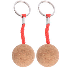 (Red Rope) 2Pcs Floating Cork Keyring Wooden Ball Float Sailing Accessory