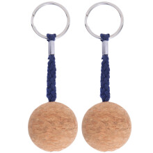 (Dark Blue Rope) 2Pcs Floating Cork Keyring Wooden Ball Float Sailing Accessory