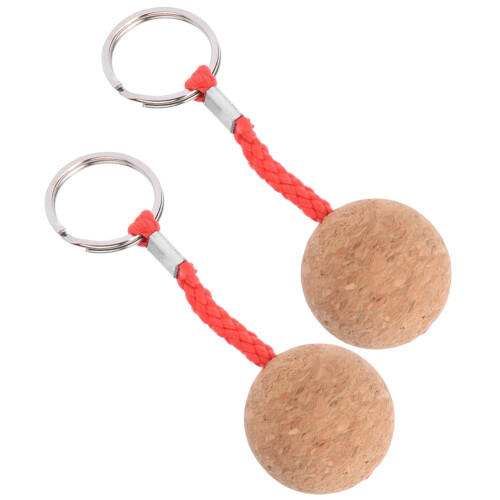 (Red Rope) 2Pcs Floating Cork Keyring Wooden Ball Float Sailing Accessory 2