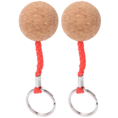 (Red Rope) 2Pcs Floating Cork Keyring Wooden Ball Float Sailing Accessory 1