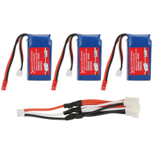 RC Helicopter Battery 7.4V 1100mAh with 3-in-1 Cable Fits WLtoys V913