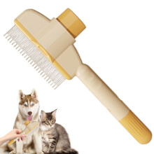 Dog Knots Remover Comb For Dogs And Long-Haired Cats, Pet Hair Removal Comb, Button-Function Flea Cleaning Brush, Yellow