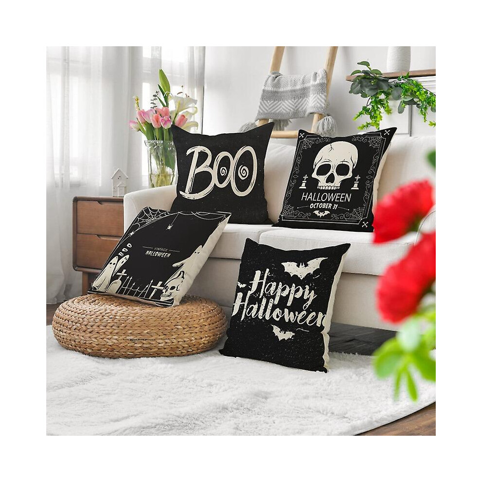Kikidex (As Show, One Size) Sets Of Halloween Skull Atmosphere Pillowcase Linen Printed Decoration Bedroom Living Room Home Pillowcases (45X45cm)