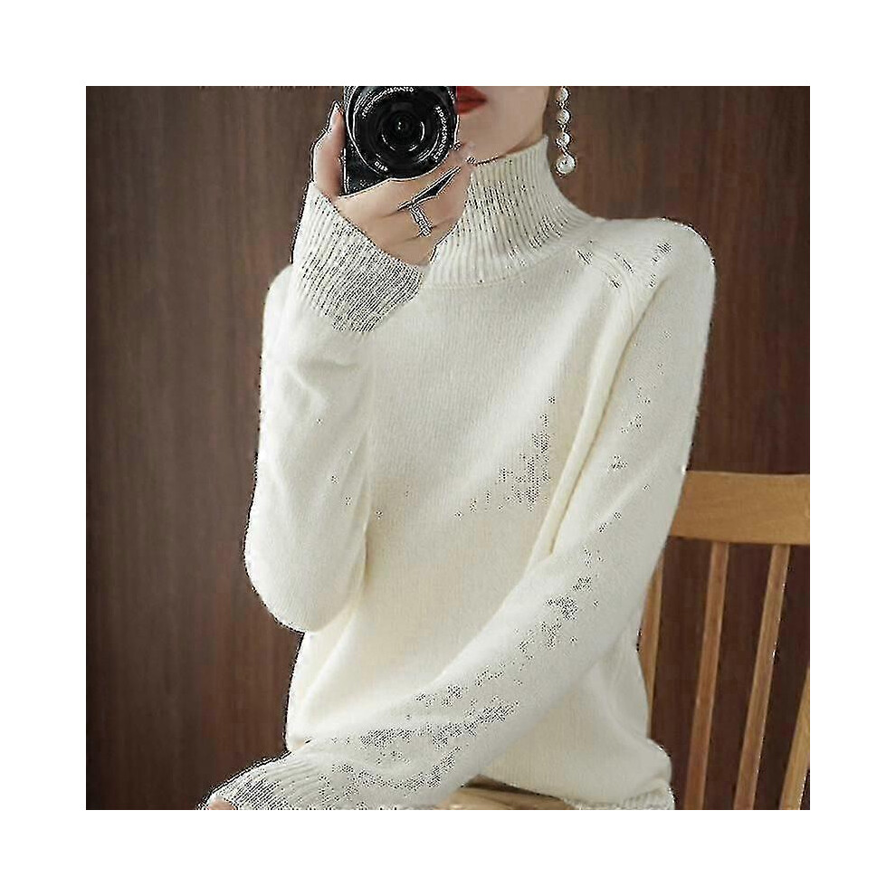 Kikidex (White, Xxl) Turtleneck Pullover Fall/Winter Cashmere Sweater Women Pure
