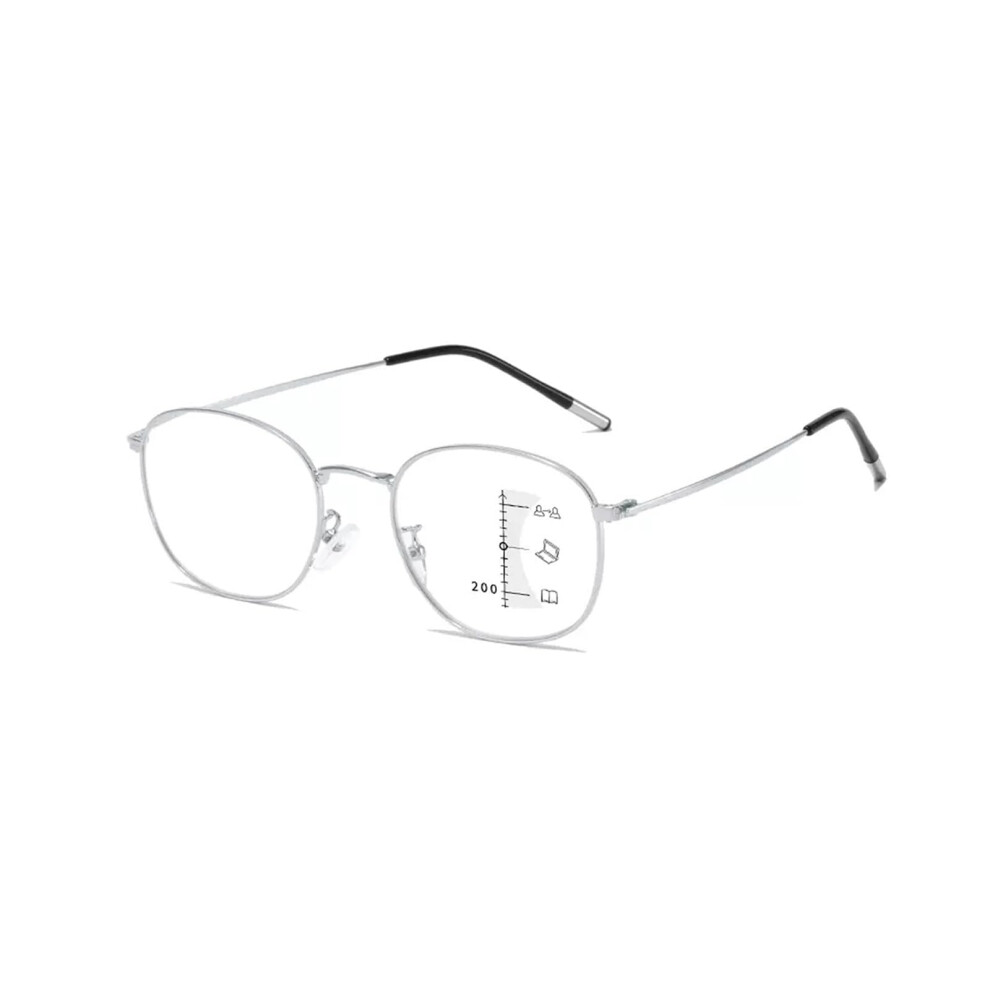 Silver/Blue/Light Progressive Multifocus Reading Glasses Unisex Metal Frame 3.0X Magnification Blocking Computer Readers