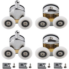(As show, One size) Set of 4 Double Casters - for Sliding Shower Door, 2 Wheels 23mm Diameter Zinc Alloy Bathroom