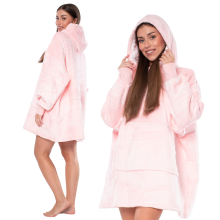 Oversized Pink Blanket Hoodie - Warm Sherpa Fleece Lined Wearable Blanket with Hood & Pocket for Adults and Teens