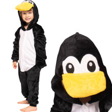 Kids' Penguin Kigurumi Onesie Pyjamas - Children's Animal Costume Sleepsuit for Kids 125-135cm Black & White Hooded Jumpsuit