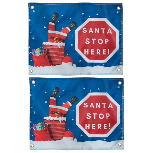 Drapeaux de Noël Santa Stop Here Drapeau de Noël 2 Pièces 46x61 cm