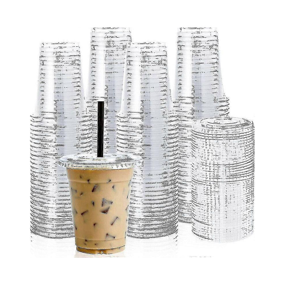 Kikidex (As Show, One Size) 100 Sets Of 12Oz Clear Plastic Cups With Flat Lids - Disposable Drinking Cups For Ice Coffee, Smoothie, Slurpee, Or Cold Drinks