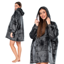 Bluza Koc Kocobluza 2w1 Oversize XXL z Kapturem Gruba Sherpa Czarna