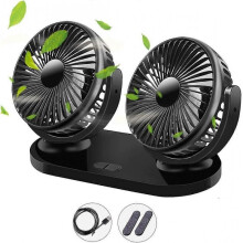 2024 Car Fan with 3 Speeds, Double Fan, 360 Degree Rotation, Adjustable Fan for Home / Office, Black, For
