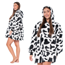 Warm Oversized Hoodie Blanket - Sherpa Lined Wearable Blanket with Giant Pocket & Hood in a Soft Cow Print for Adults & Teens