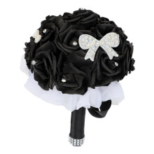 Bouquet de Mariée Artificiel Roses Noires avec Cristaux Décoration de Mariage