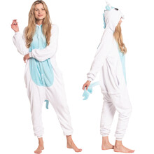 Adult Blue Unicorn Onesie Costume-a hooded kigurumi jumpsuit perfect for women's pyjamas, loungewear, or as a fun fancy dress outfit.