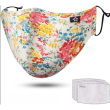 Reusable Floral Cotton Face Mask - Washable Adult Covering with Breathing Valve and 4 Filters