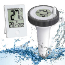Wireless Pool Thermometer Floating Easy Read, Digital Pool Thermometer with Ipx7 Waterproof, Pool Thermometer with Outdoor/indoor Temperature Monitor