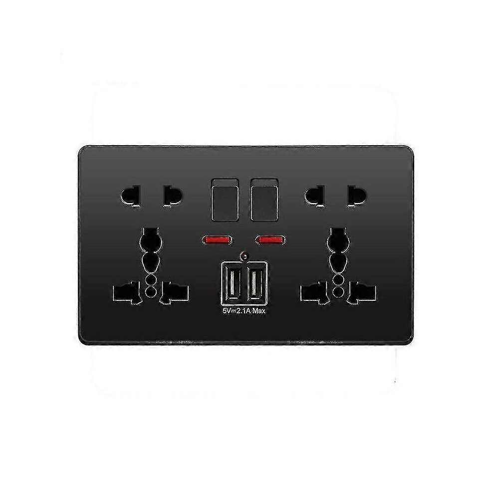 Kikidex (As Show, Gold) Multifunction Uk 13A Wall Socket Push Button 2.1A Double Usb Charging Ports Three-Hole Two-Hole Home Zekai
