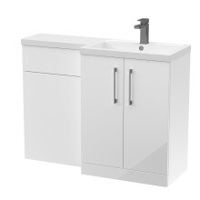 Balterley Gloss White Bathroom Vanity Unit with Basin & WC, Brushed Pewter Handles, Right Hand, 1100mm x 390mm